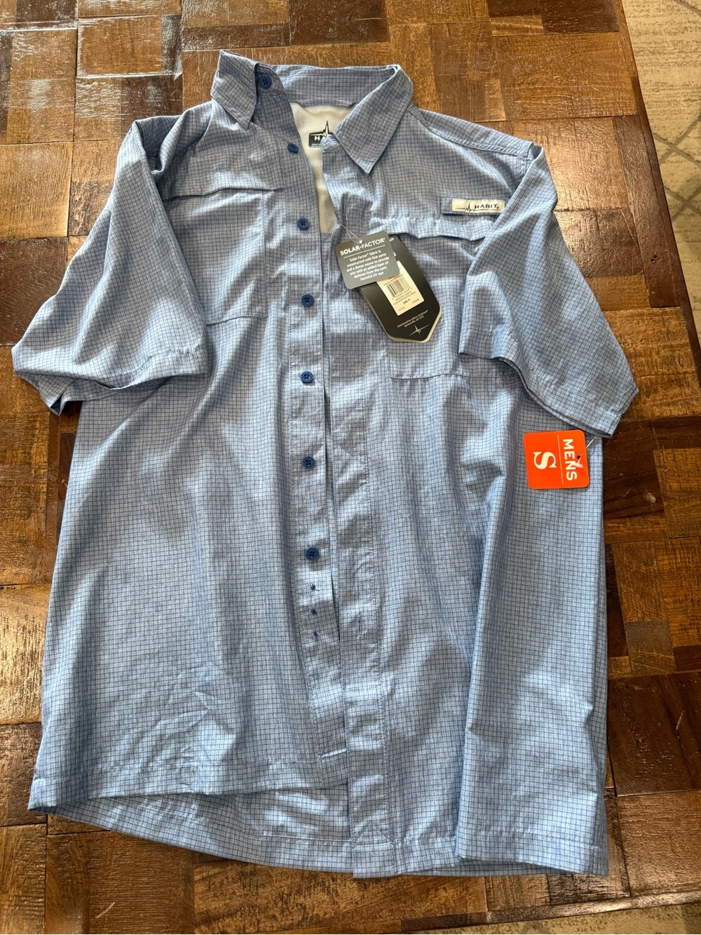 Men's Short-Sleeve Light Blue Check Button-Down Shirt